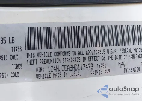 2017 Jeep Compass Latitude Fwd z USA, uszkodzony, nr VIN 1C4NJCEA9HD117473